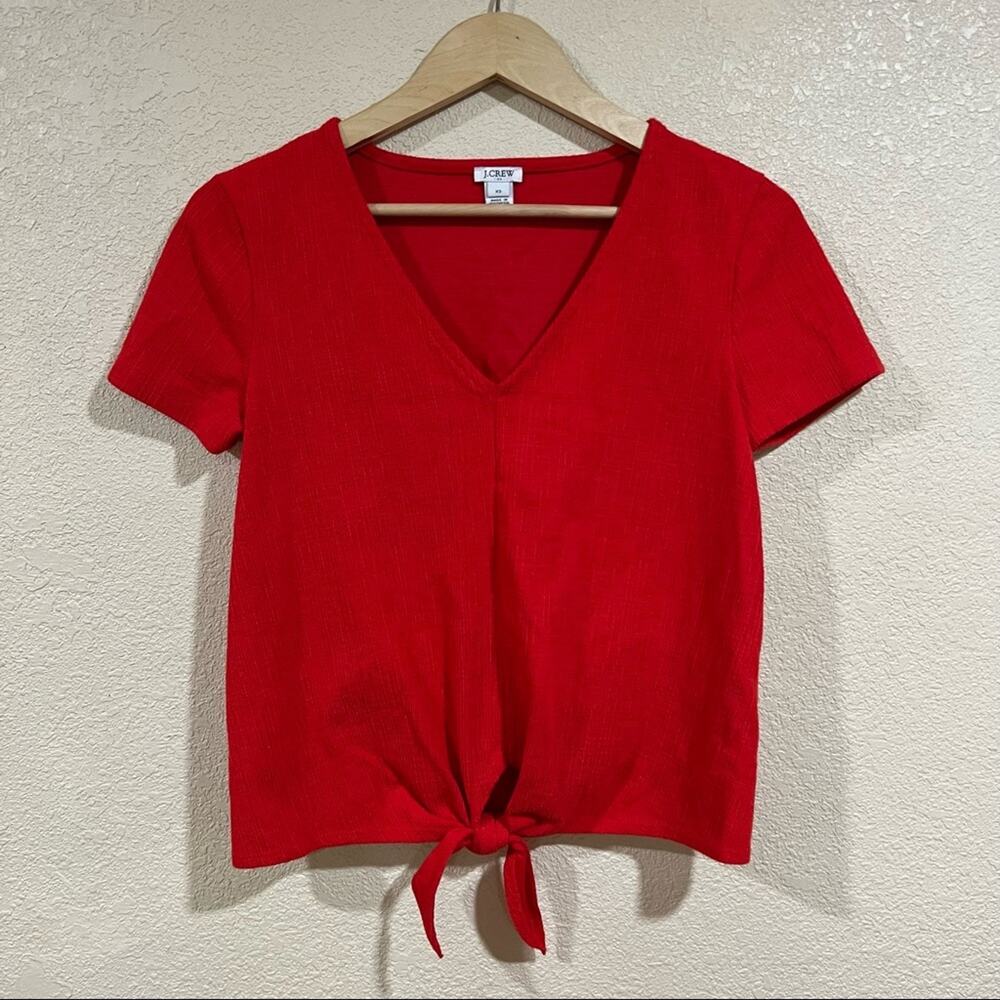 J. Crew red v neck front tie short sleeve shirt WOMENS XS
